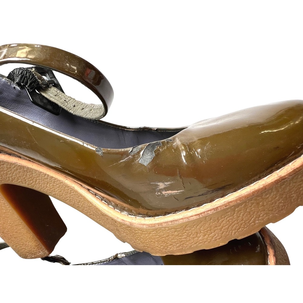 Marc Jacobs Olive Green Patent Leather Platform Mary Jane Block Heels Size 37.5 - Picture 5 of 11